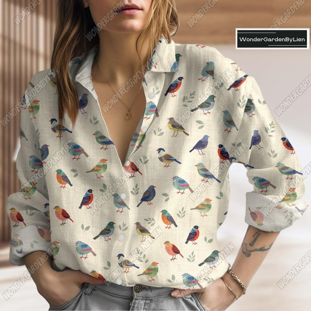 Bird Shirt for Her, Bird Animal Blouse Shirt, Gift for Bird Lover