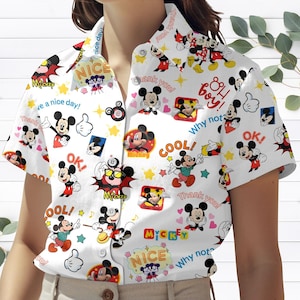 Camisa con botones de Mickey y sus amigos, camiseta corta de verano con dibujos animados de Disney, camiseta hawaiana playera con ratón, camiseta corta Aloha de Mickey de Disney para hombre