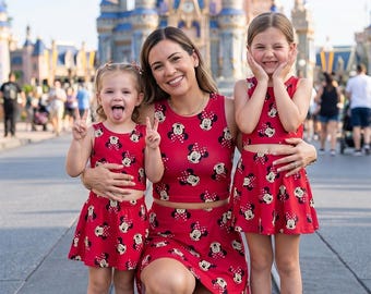 Minnie Mouse Bow Print Activewear Set, Disney Cartoon Crop Tank and Skort Outfit, Toddler Summer Gym Dance Tennis Matching Set