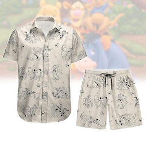 Camisa con botones de oso Pooh, pantalón corto de dibujos animados de Disney Hawaii, camiseta de verano de Winnie The Pooh, pantalones hawaianos tropicales de películas, camiseta hawaiana tropical de películas