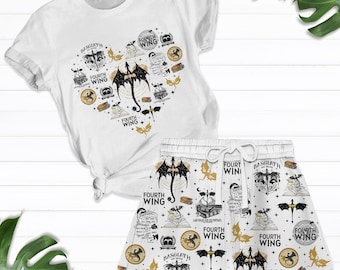 Fourth Wing T-Shirt Short Set, Dragon Rider Pajamas Set, Basgiath War College Loungewear, Ya Fantasy Books Gift, Gifts For Readers