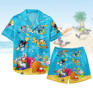 Pijama corto de satén de Disney Mickey y Minnie, pijama de verano de dibujos animados para mujer, manga corta suave con divertidos dibujos animados, pijama familiar Disney a juego.