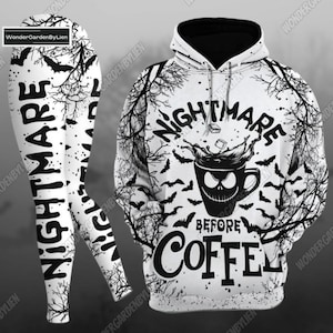 Halloween Hoodie Legging Set, Jack Skellington Unisex Hoodie Legging, Horror Character Pullover Hoodie, Nightmare Before Coffee Shirt