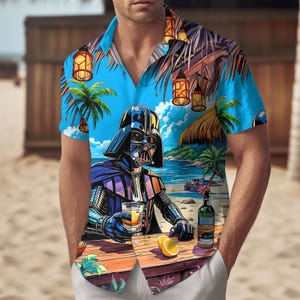 Camisa con botones de cerveza de Darth Vader para hombre, camisa hawaiana vintage de Star Wars para niño, camisa de playa tropical de Disneyland, camiseta Galaxy's Edge