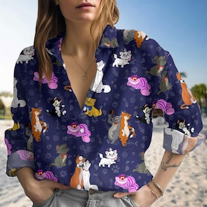 Disney The Aristocats Bonjour T-shirt, Marie Cat blouseshirt, Disney cartoon trip outfit, roze kat casual shirt, beste verjaardagscadeau