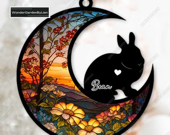 Rabbit Suncatcher Ornamen, Custom Handmade Name Rabbit Decor, Rabbit Memorial Suncatcher, Rabbit Window Hangings