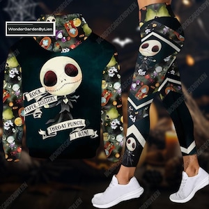 Halloween Skellington Hoodie Legging, Horror Character Shirt Pants, Custom Jack Skellington Sally Sweatshirt, Nightmare Before Christma