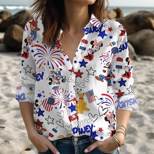 Mickey America 4. Juli Shirt, Disney Cartoon Bunch Bluse Shirt, Mickey und Friends Feuerwerk Lässig Shirt, Unabhängigkeitstag Sh