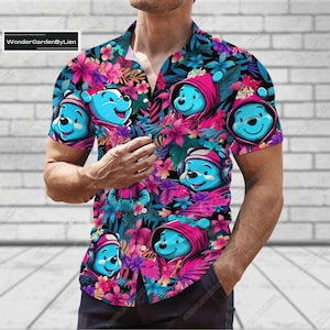 Camisa con botones de Winnie The Pooh, camisa hawaiana tropical con oso Pooh, camisa de verano para hombres y mujeres, camisa playera con dibujos animados de Disney, regalo de playa tropical
