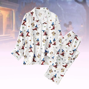 Sorcerer Mouse Pyjamas Set, Magic Wizard Sleepwear, Disney Mickey Long Sleeve Pjs Top & Pants, Fantasy Loungewear