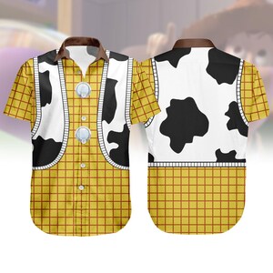 Halloween Woody Costume Shirt, Disney Toy Story Cosplay Button Shirt For Men, Woody Toy Story Short Sleeve Shirt For Women And Men