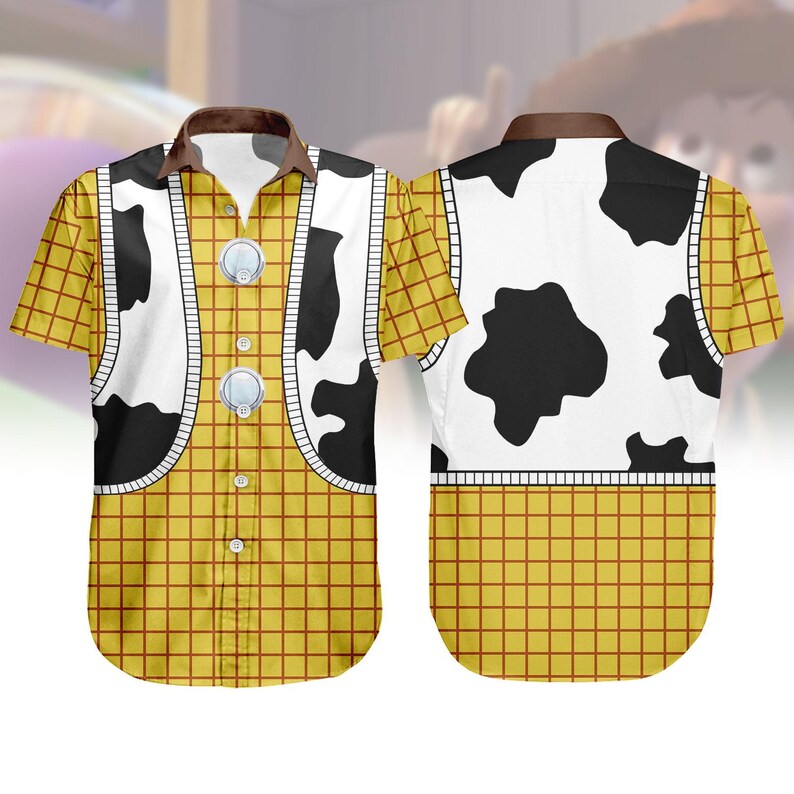 Halloween Woody Costume Shirt, Disney Toy Story Cosplay Button Shirt For Men, Woody Toy Story Short Sleeve Shirt For Women And Men