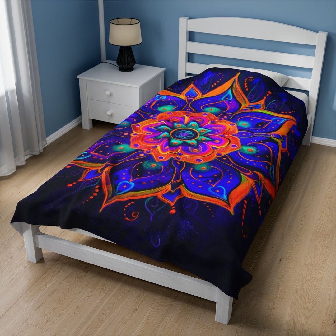 Neon Mandala UV Velveteen Plush Blanket Etsy
