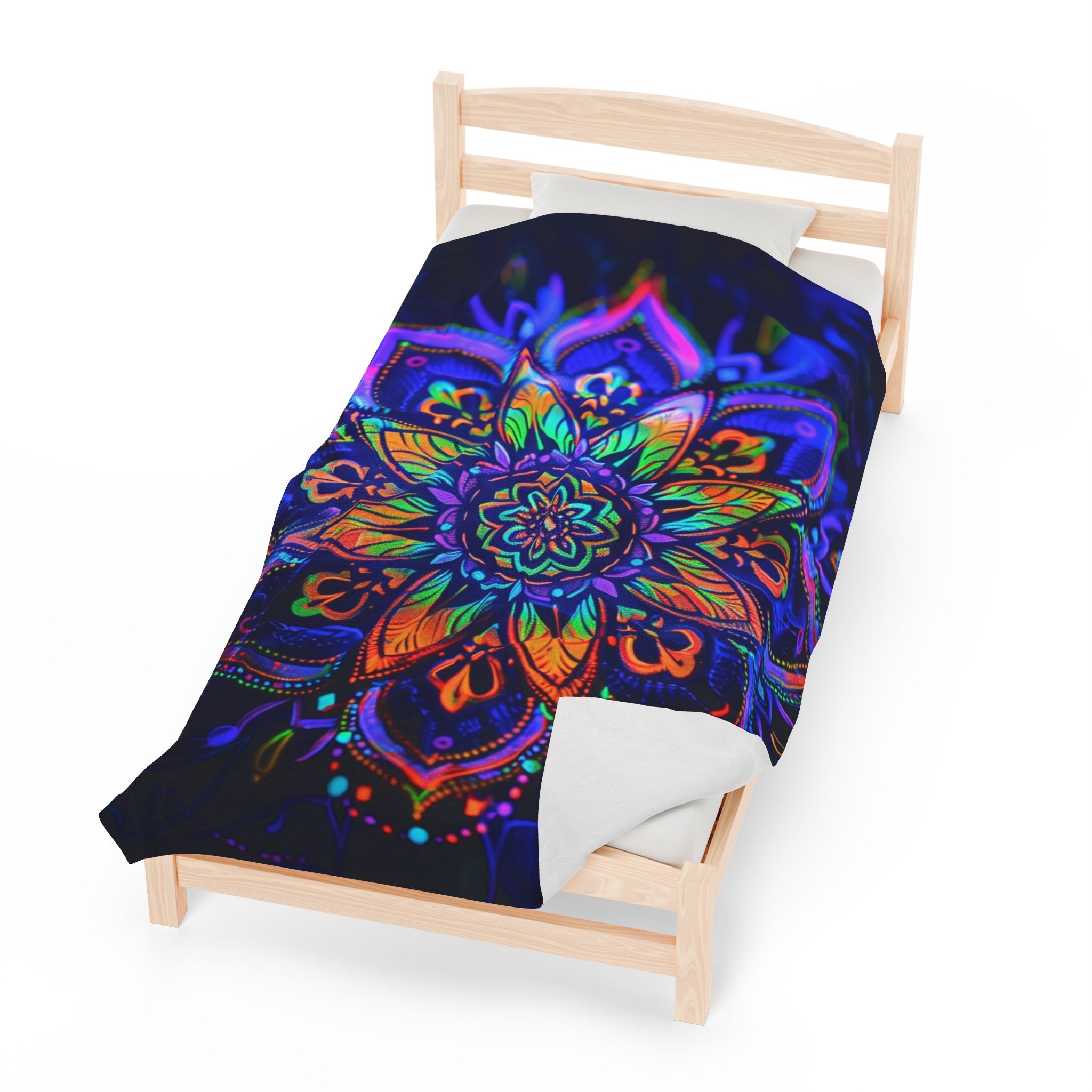 Colorful Neon Mandala Blacklight Velveteen Plush Blanket Etsy