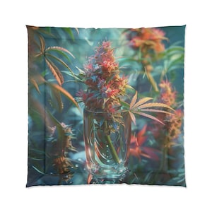 Marijuana Flower Pot Leaf in Glass Comforter