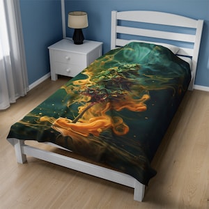 Marijuana Flower Pot Leaf with Orange Smoke Velveteen Plush Blanket