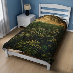Dream Field Marijuana Pot Leaf Velveteen Plush Blanket