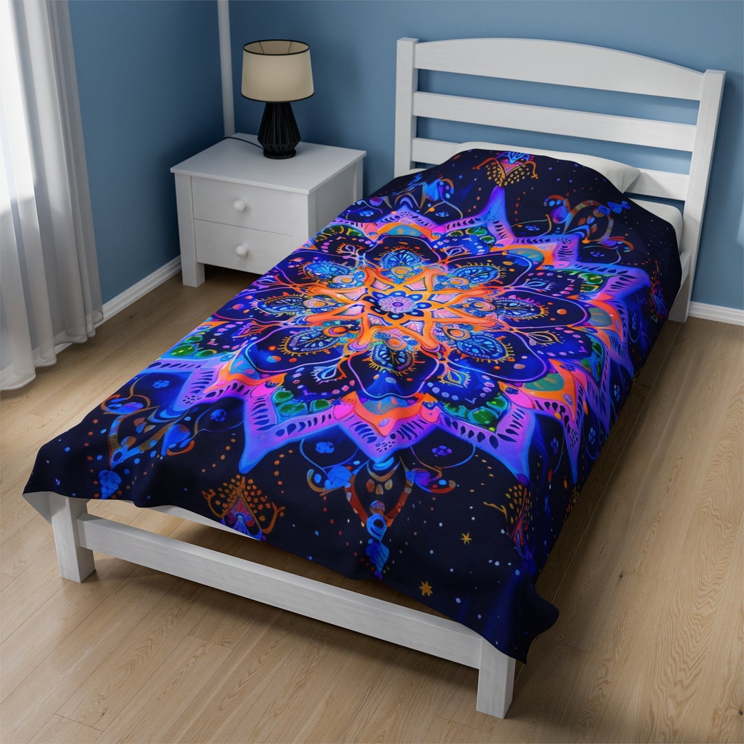 Bright Neon Mandala Velveteen Plush Blanket Etsy
