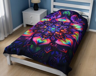 Neon Mandala Velveteen Plush Blanket