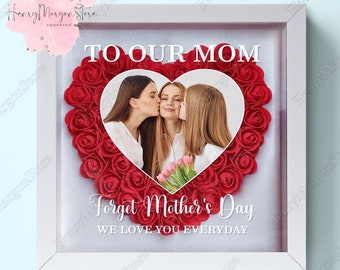 Custom Photo Mom Shadow Box, Personalized Flower Shadow Box, Mother's Day Gift, Flower Heart Shadow Box For Mom, Roses Shadowbox With Names