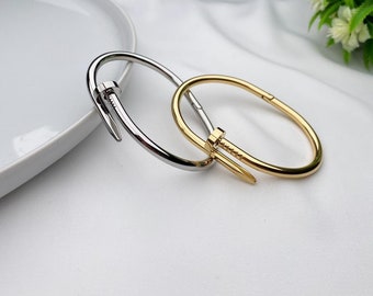 Nail Bangle Bracelet, Dainty Unique Luxury Bracelet, Stainless Steel Luxury Bracelet, Bangle Bracelet, Waterproof Bracelet, Gift for Her