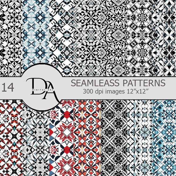 14 Seamless Diamond Textures - Arabic mosaic style diamond pattern backgrounds-scrapbooking papers-digital pack