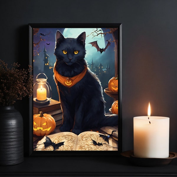 Wtchy Black Cat Dark Academic Printable Wall Art Moody Room Decor Home Vintage Aesthetic Wall Collage Prints Goth Living Room Artful Spooky