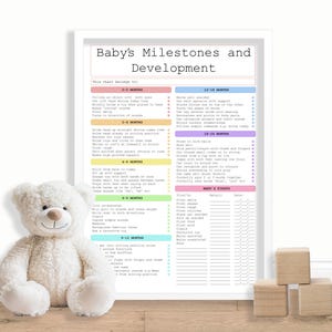 Baby Milestone Tracker – afdrukbare ontwikkelingsgrafiek – digitale download voor de groei van pasgeborenen en maandelijkse mijlpalen