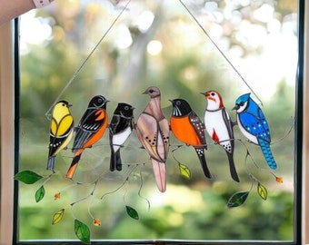 Hummingbird Stained Glass Window Hangings - Hummingbird Gift - Stained Glass Bird Sun Catcher - Humming Bird Feeder - Custom Bird Suncatcher