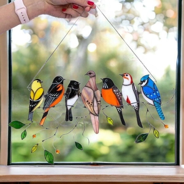 Tentures de fenêtre en verre teinté colibri - cadeau colibri - attrape-soleil oiseau en vitrail - mangeoire pour oiseau colibri - attrape-soleil oiseau personnalisé