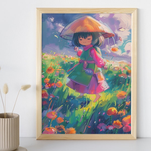 Kawaii Digital Art Print, Kawaii Anime Aesthetic, Dorm Room Decor, & Kawaii Gaming Room Decor, Spring Love Original