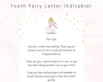 Tooth Fairy Letter, Editable Tooth Fairy Note, Tooth Fairy Printable, Personalize Template, Lost Tooth, Digital Download