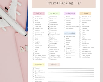 Travel Checklist, Printable Travel Packing List, Travel Essentials, Holiday / Vacation Planner, Travel Organizer, PDF Instant Download