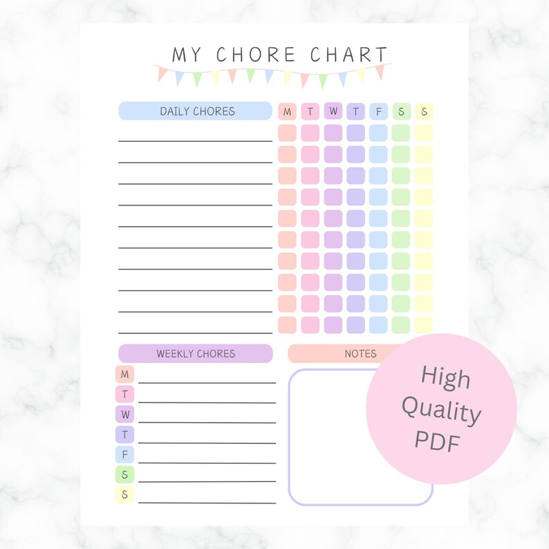 Kids Chore Chart, Daily Checklist, Weekly Chores, Responsibility Chart ...