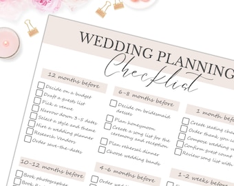 Hochzeit Checkliste, Printable Hochzeitsplanung, Hochzeitsplaner, Timeline Vorlage, Instant Download PDF