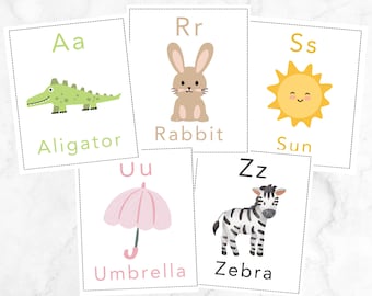 Flash Cards Printable, ABC Flashcards, Monetsorri Kids, Alphabet, Animal Flashcards, Preschool Toddler, Baby, Instant Download PDF