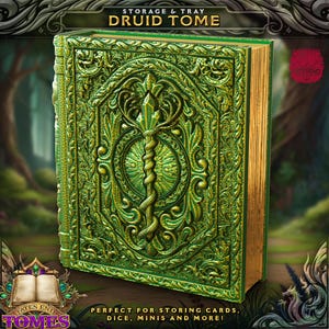 Druid&#39;s Tome Rolling Tray | Dice Jail | Dice Vault | Dice Box | Elemental | Fates End | D&D | TTRPG | Board Games | Magic | Card Holder