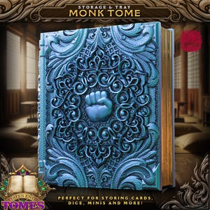 Monk&#39;s Tome Rolling Tray | Dice Jail | Dice Vault | Dice Box | Elemental | Fates End | D&D | TTRPG | Board Games | Magic | Card Holder