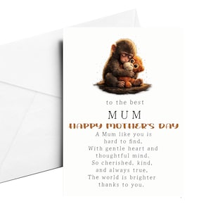 Funny Baby Monkey Mother's Day Card for Mum – Custom Message (5x7")