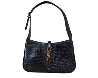 Black Croc Le 5A7 Embossed Shoulder Bag