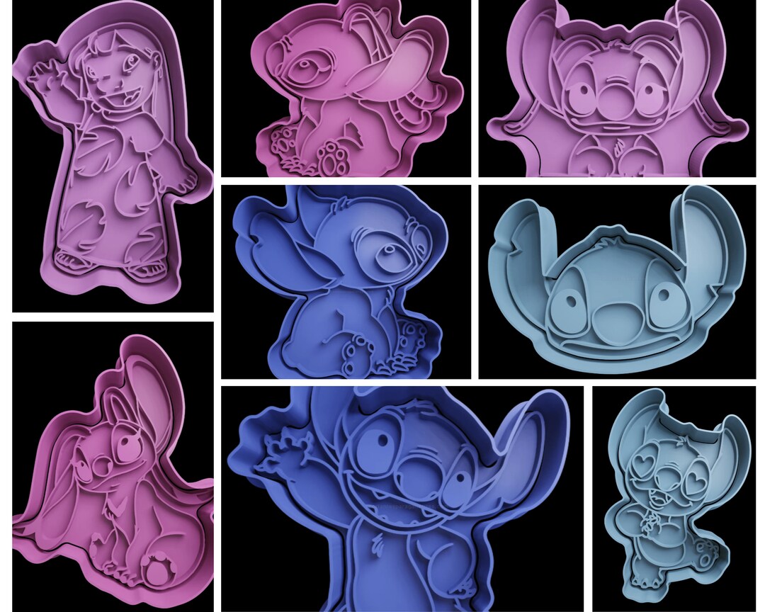 Lilo & Stitch Cookie Cutters Set With Insert - Approx. 8cm, Handmade Plastic Cutters For Baking