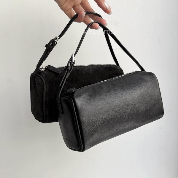 Minimal Leather Pouch, 90s Bag, Women's Small Top Handle Bags, Calf Leather Mini Tote Bags, Leather Clutch
