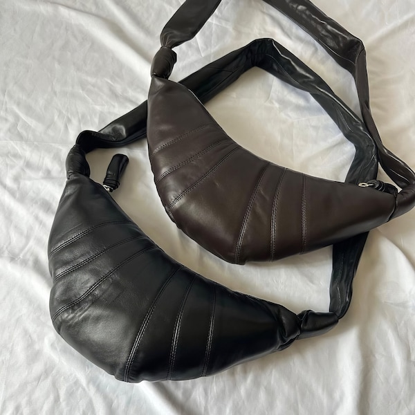 Leather Croissant Bags, Lambskin Crossbody Bag, Croissant Shoulder Bags, Unisex Bags