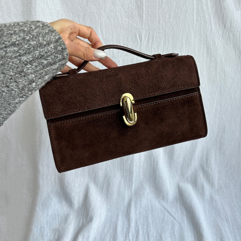 Damen-Clutch aus Leder, kleine Tragetaschen aus Leder, Taschen aus Wildleder mit Henkel, elegante Abendtaschen Bild 7