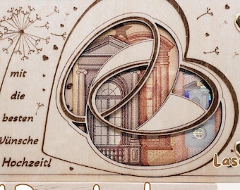 Buono regalo in denaro con file laser, esauditore di desideri per matrimoni e fidanzamenti in formato DXF, SVG, AI, XCS, Lbrn2, ad esempio per taglio laser Lightburn CNC.