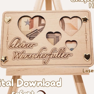 Fichier laser cadeau argent / bon / souhait exaucé coeurs au format Dxf, Svg, Ai, Lbrn2 pour Lightburn, Lasercut CNC, papier, carton