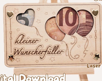 Laser file money gift / voucher / wish fulfillment balloons in Dxf, Svg, Ai, Lbrn2 for Lightburn, Lasercut CNC, paper, cardboard