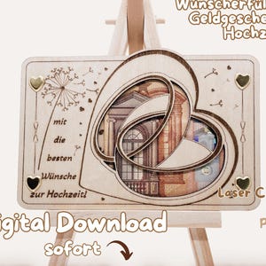 結婚式や婚約のための、DXF、SVG、Ai、Lbrn2 形式のレーザー ファイル現金ギフト券の願いを叶えるもの。ライトバーン レーザーカット CNC