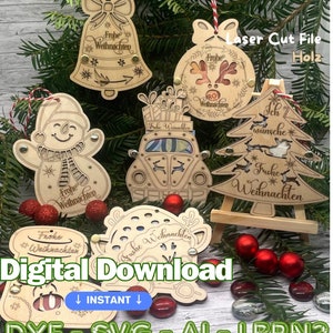 Laser Datei Geldgeschenk / Gutschein / Wunscherfüller zu Weihnachten in Dxf, Svg, Ai, Lbrn2 für Lightburn Lasercut CNC