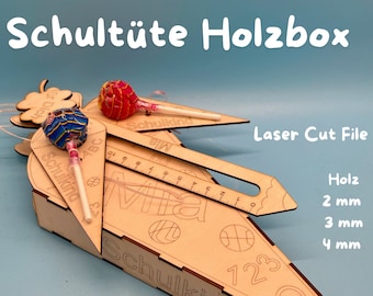 Laser file school cone wooden box, sweet gift for school enrollment in DXF, SVG, AI, LBRN2 in 2, 3 or 4 mm wood for laser cut